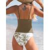 CUPSHE Women’s Tankini Sets Two Piece Swimsuit Plunging V Neck Scalloped Edge Bathing Suit Mid Rise(Taupe Brown Floral)