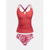 CUPSHE Women’s Tankini Sets Two Piece Swimsuit Scoop Neck V Cut Double Straps Self Tied Bathing Suit Ruched Tummy(Red/Floral)