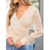 CUPSHE Womens Top Eyelet Lace V Neck Long Floral Sleeve Blouse Casual Hollow Out Loose Trendy Dressy(3-beige)