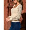 CUPSHE Womens Top Eyelet Lace V Neck Long Floral Sleeve Blouse Casual Hollow Out Loose Trendy Dressy(4-beige)