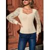 CUPSHE Womens Top Eyelet Lace V Neck Long Floral Sleeve Blouse Casual Hollow Out Loose Trendy Dressy(4-beige)