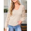 CUPSHE Womens Top Eyelet Lace V Neck Long Floral Sleeve Blouse Casual Hollow Out Loose Trendy Dressy(Beige)