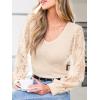 CUPSHE Womens Top Eyelet Lace V Neck Long Floral Sleeve Blouse Casual Hollow Out Loose Trendy Dressy(Beige)