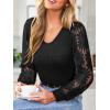 CUPSHE Womens Top Eyelet Lace V Neck Long Floral Sleeve Blouse Casual Hollow Out Loose Trendy Dressy(Black)