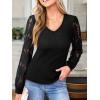 CUPSHE Womens Top Eyelet Lace V Neck Long Floral Sleeve Blouse Casual Hollow Out Loose Trendy Dressy(Black)