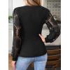 CUPSHE Womens Top Eyelet Lace V Neck Long Floral Sleeve Blouse Casual Hollow Out Loose Trendy Dressy(Black)