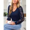 CUPSHE Womens Top Eyelet Lace V Neck Long Floral Sleeve Blouse Casual Hollow Out Loose Trendy Dressy(Navy)