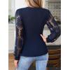 CUPSHE Womens Top Eyelet Lace V Neck Long Floral Sleeve Blouse Casual Hollow Out Loose Trendy Dressy(Navy)
