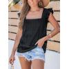 CUPSHE Womens Top Square Neck Short Sleeve Ruffled Shirts Dressy Tank Tops 2025 Fashion Blouse Summer Casual(Black)