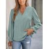 CUPSHE Womens Top V Neck Long Sleeves Ruffled Trim Blouse Casual Floral Shirts Loose Trendy(Green)