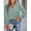 CUPSHE Womens Top V Neck Long Sleeves Ruffled Trim Blouse Casual Floral Shirts Loose Trendy(Green)