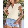 CUPSHE Womens Top Woven V Neck Sleeveless Smocked Cuffs Blouse Casual Loose(Beige)