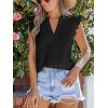 CUPSHE Womens Top Woven V Neck Sleeveless Smocked Cuffs Blouse Casual Loose(Black)