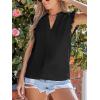 CUPSHE Womens Top Woven V Neck Sleeveless Smocked Cuffs Blouse Casual Loose(Black)