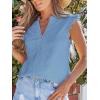 CUPSHE Womens Top Woven V Neck Sleeveless Smocked Cuffs Blouse Casual Loose(Blue)