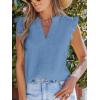 CUPSHE Womens Top Woven V Neck Sleeveless Smocked Cuffs Blouse Casual Loose(Blue)