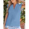 CUPSHE Womens Top Woven V Neck Sleeveless Smocked Cuffs Blouse Casual Loose(Blue)