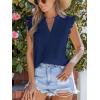 CUPSHE Womens Top Woven V Neck Sleeveless Smocked Cuffs Blouse Casual Loose(Navy)