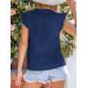 CUPSHE Womens Top Woven V Neck Sleeveless Smocked Cuffs Blouse Casual Loose(Navy)