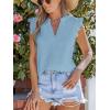 CUPSHE Womens Top Woven V Neck Sleeveless Smocked Cuffs Blouse Casual Loose(Sky Blue)