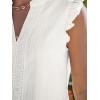 CUPSHE Womens Top Woven V Neck Sleeveless Smocked Cuffs Blouse Casual Loose(White)
