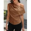 CUPSHE Women’s Tops Asymmetrical Off-Shoulder Shirt Sleeveless Ruching Satin Blouses Elegant Trendy Dressy(1-brown)