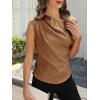 CUPSHE Women’s Tops Asymmetrical Off-Shoulder Shirt Sleeveless Ruching Satin Blouses Elegant Trendy Dressy(1-brown)