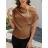CUPSHE Women’s Tops Asymmetrical Off-Shoulder Shirt Sleeveless Ruching Satin Blouses Elegant Trendy Dressy(1-brown)