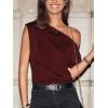CUPSHE Women’s Tops Asymmetrical Off-Shoulder Shirt Sleeveless Ruching Satin Blouses Elegant Trendy Dressy(1-burgundy)