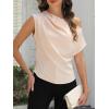 CUPSHE Women’s Tops Asymmetrical Off-Shoulder Shirt Sleeveless Ruching Satin Blouses Elegant Trendy Dressy(1-champagne)