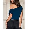CUPSHE Women’s Tops Asymmetrical Off-Shoulder Shirt Sleeveless Ruching Satin Blouses Elegant Trendy Dressy(1-dark Blue)