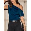 CUPSHE Women’s Tops Asymmetrical Off-Shoulder Shirt Sleeveless Ruching Satin Blouses Elegant Trendy Dressy(1-dark Blue)