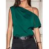 CUPSHE Women’s Tops Asymmetrical Off-Shoulder Shirt Sleeveless Ruching Satin Blouses Elegant Trendy Dressy(1-green)