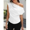 CUPSHE Women’s Tops Asymmetrical Off-Shoulder Shirt Sleeveless Ruching Satin Blouses Elegant Trendy Dressy(1-white)