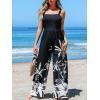 CUPSHE Women’s Tropical Jumpsuits Casual Loose Sleeveless Overalls One Piece Square Neck Tie Back Hobo Rompers Wide Leg Pant(Black)