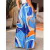 CUPSHE Womens Wide Leg Pants Elastic High Waisted Beach Trousers Cotton Linen Summer Palazzo(Abstract Blue)