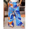 CUPSHE Womens Wide Leg Pants Elastic High Waisted Beach Trousers Cotton Linen Summer Palazzo(Abstract Blue)