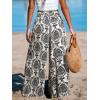 CUPSHE Womens Wide Leg Pants Elastic High Waisted Beach Trousers Cotton Linen Summer Palazzo(Black Navy)