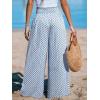 CUPSHE Womens Wide Leg Pants Elastic High Waisted Beach Trousers Cotton Linen Summer Palazzo(Checkered Blue)