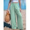 CUPSHE Womens Wide Leg Pants Elastic High Waisted Beach Trousers Cotton Linen Summer Palazzo(Checkered Green)