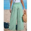 CUPSHE Womens Wide Leg Pants Elastic High Waisted Beach Trousers Cotton Linen Summer Palazzo(Checkered Green)