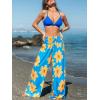 CUPSHE Womens Wide Leg Pants Elastic High Waisted Beach Trousers Cotton Linen Summer Palazzo(Floral Blue)