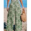 CUPSHE Womens Wide Leg Pants Elastic High Waisted Beach Trousers Cotton Linen Summer Palazzo(Green)