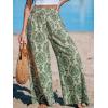 CUPSHE Womens Wide Leg Pants Elastic High Waisted Beach Trousers Cotton Linen Summer Palazzo(Green)