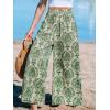 CUPSHE Womens Wide Leg Pants Elastic High Waisted Beach Trousers Cotton Linen Summer Palazzo(Green)