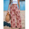 CUPSHE Womens Wide Leg Pants Elastic High Waisted Beach Trousers Cotton Linen Summer Palazzo(Red)