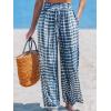 CUPSHE Womens Wide Leg Pants Elastic High Waisted Beach Trousers Cotton Linen Summer Palazzo(Tie Dye Blue)