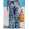 CUPSHE Womens Wide Leg Pants Elastic High Waisted Beach Trousers Cotton Linen Summer Palazzo(Tie Dye Blue)
