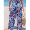 CUPSHE Womens Wide Leg Pants Elastic High Waisted Beach Trousers Cotton Linen Summer Palazzo(Tropical Blue)