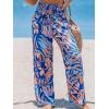 CUPSHE Womens Wide Leg Pants Elastic High Waisted Beach Trousers Cotton Linen Summer Palazzo(Tropical Blue)